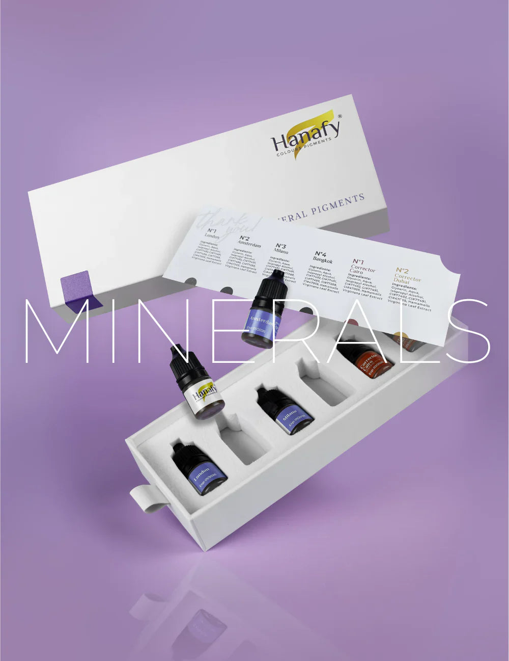 Mini Set Línea Mineral Hanafy - 4 tonos N1 London a N4 Bangkok